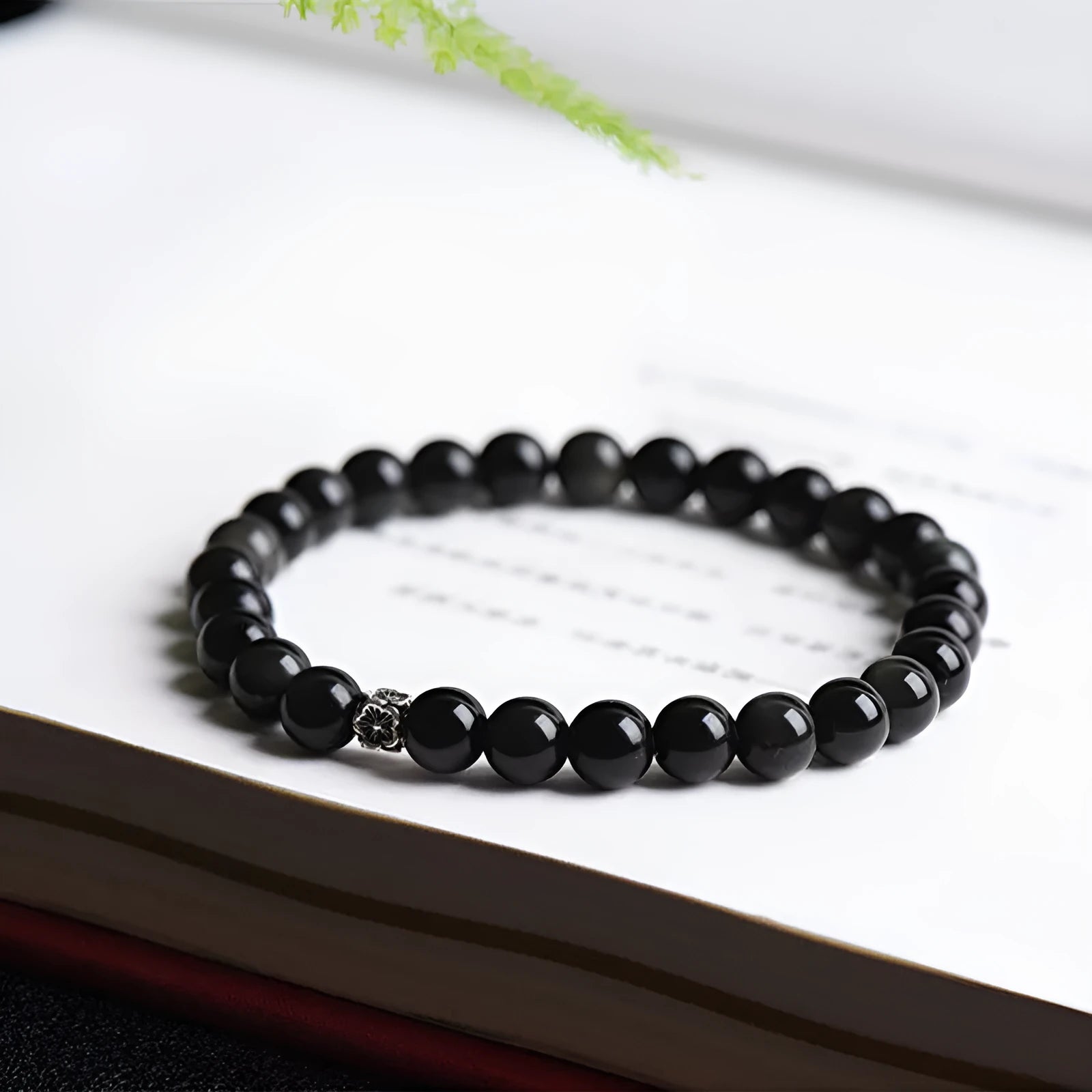 Natural black obsidian bracelet with S925 silver flower accessories and constellation dragon phoenix decorations
