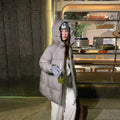 Women's winter loose mid-length down thickened cotton coat in solid colour with pockets, available in multiple colours