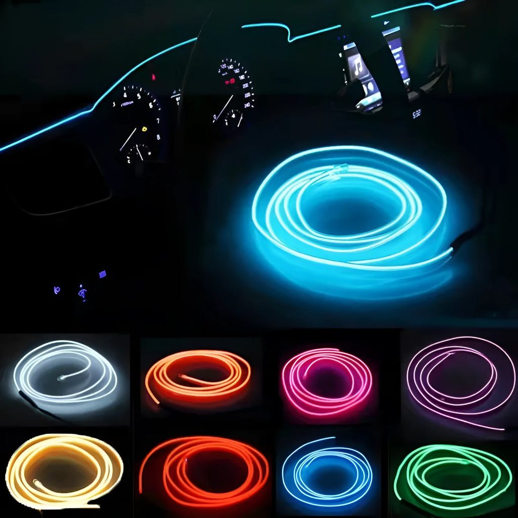 6-metre USB car ambient light cable in ten colour options for vehicle interior installation