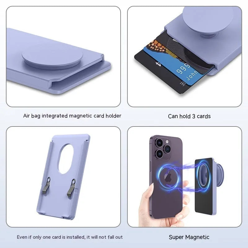 Magnetic suction phone airbag holder for Apple iPhones in five colour options on office desk