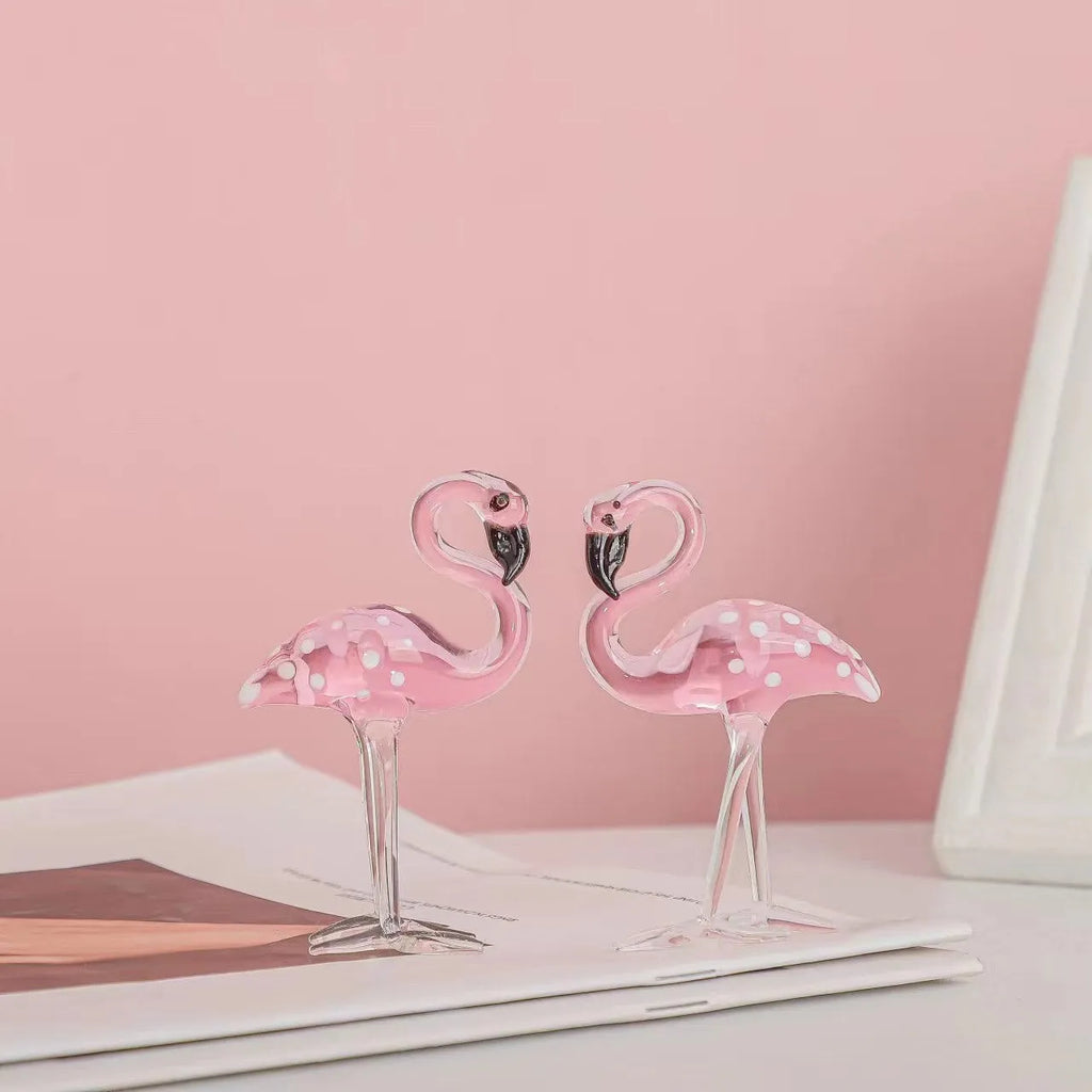 Pink crystal flamingo decorative ornament on table with modern simple design