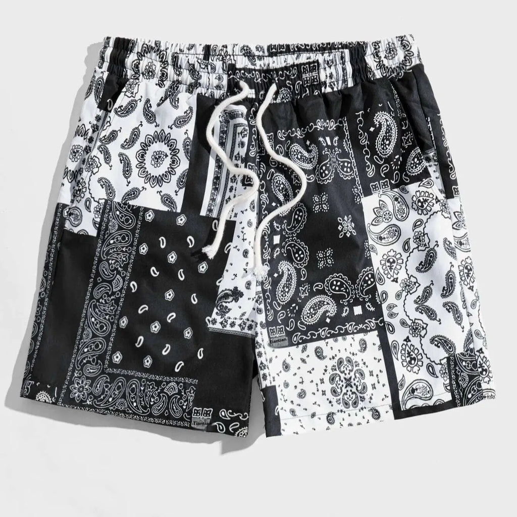 Men's lightweight mesh beach shorts in polyester fabric with printed design
