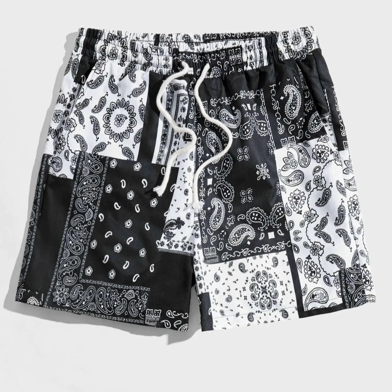 Men's lightweight mesh beach shorts in polyester fabric with printed design