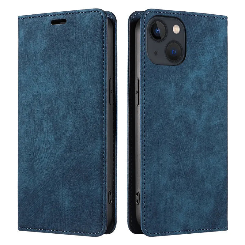 Magnetic flip phone case in various colours for multiple iPhone models.