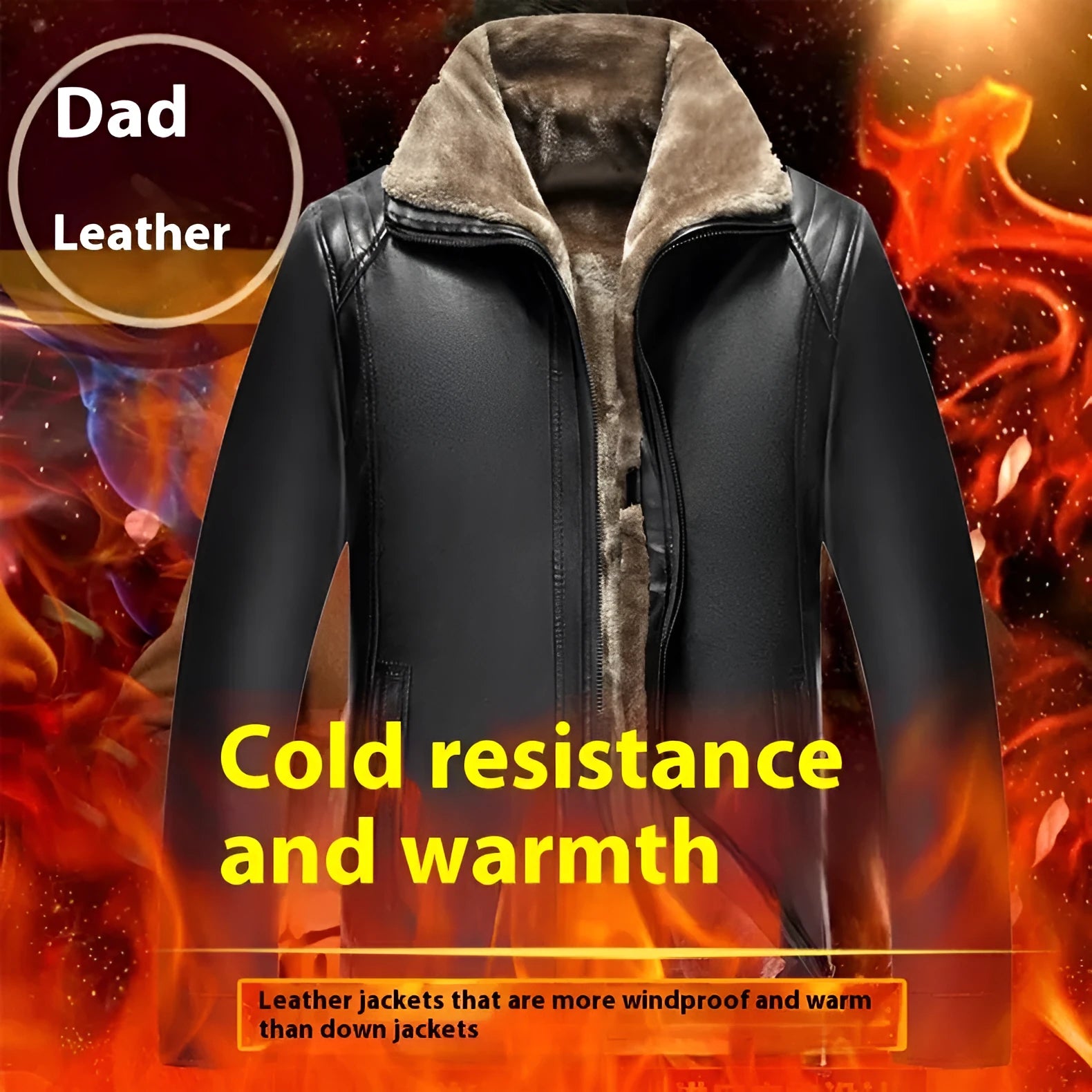 Men's one-piece artificial leather coat with velvet lining, black colour, straight hem design