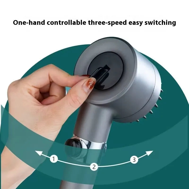 Portable ABS plastic shower head with third gear adjustment for spray modes