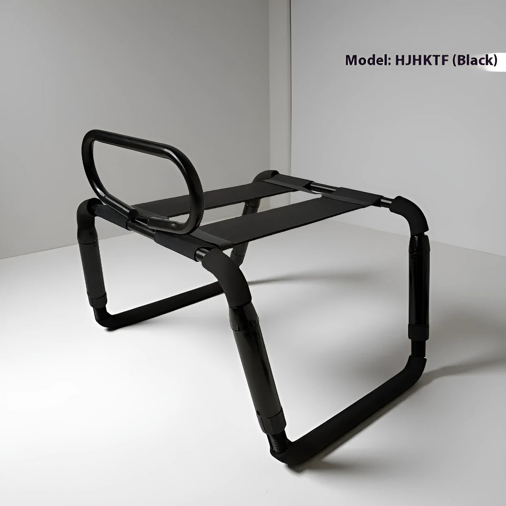 Height adjustable black couple double chair with armrest on a neutral background