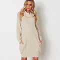 Women's lapel collar pullover sweater with side pockets in loose slimming mid-length fit