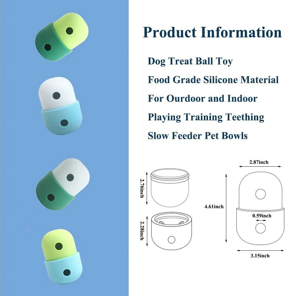 Dog treat dispensing puzzle ball in food-grade silicone with detachable design for small to medium dogs