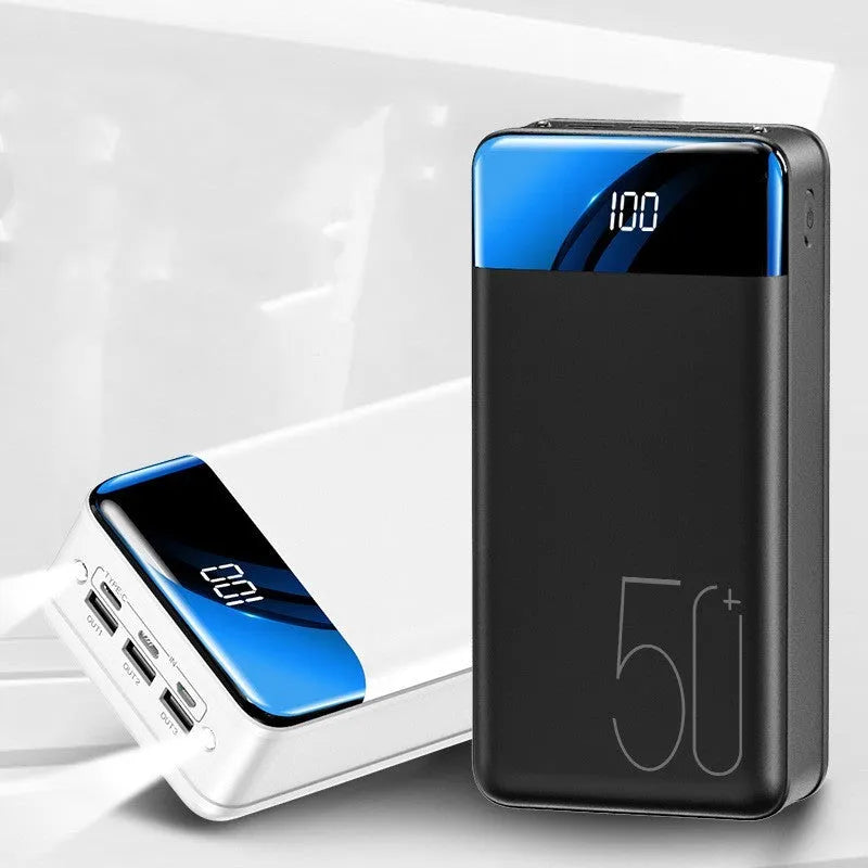 Black and white 50000mAh power bank with three charging ports