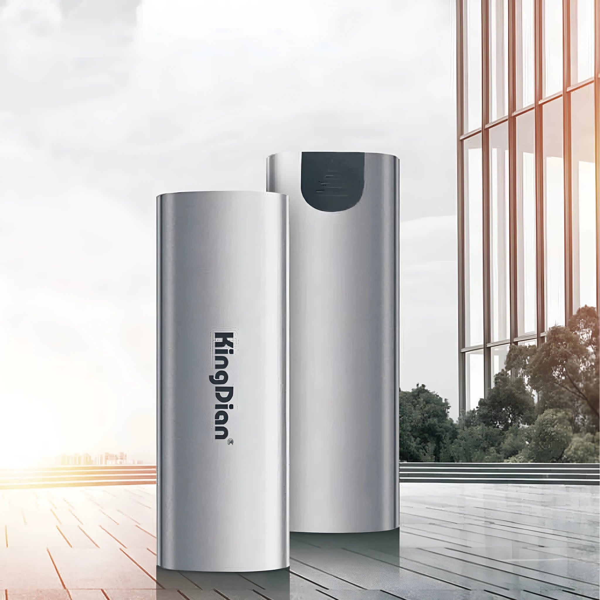 Grey mobile SSD portable hard drive with USB 3.0 interface for direct phone connection