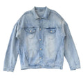 Light blue loose fit cotton men's coat with batwing sleeves and patch pockets