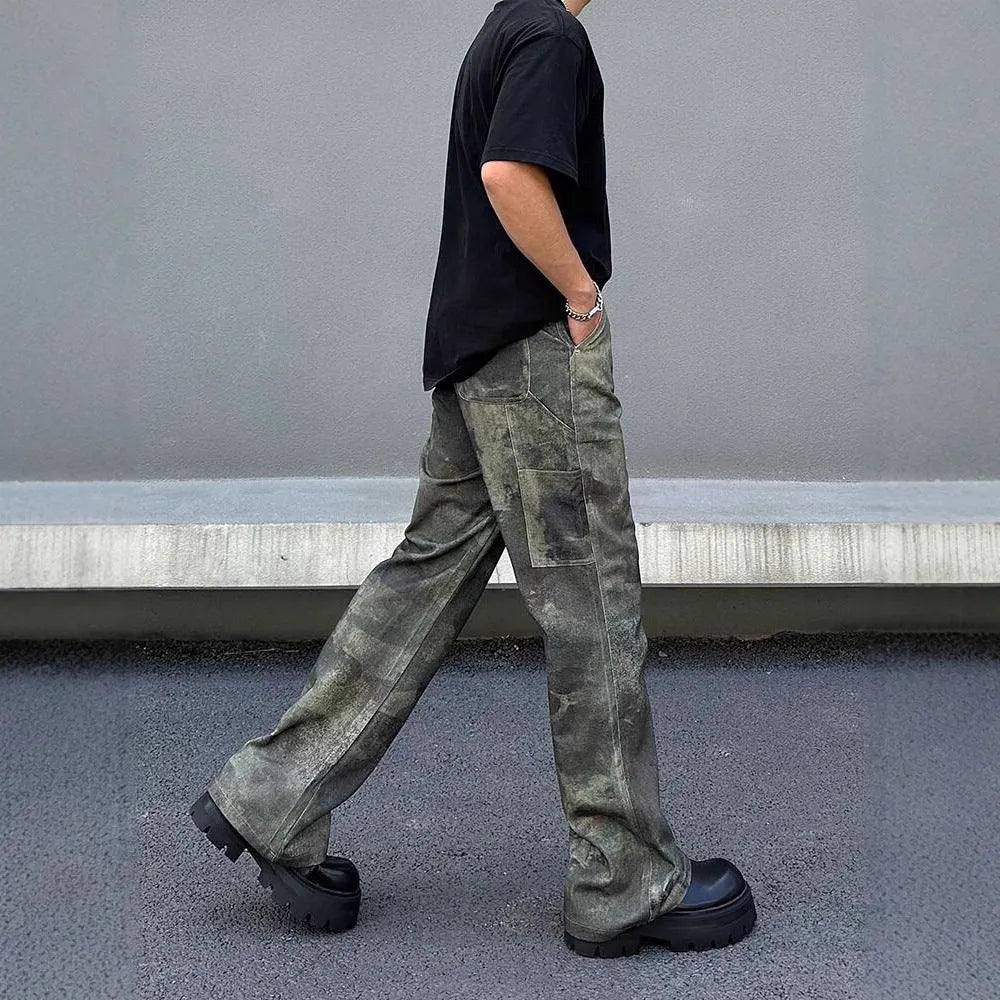 Men's digital direct injection camouflage denim jeans in retro straight cut with picture colour finish