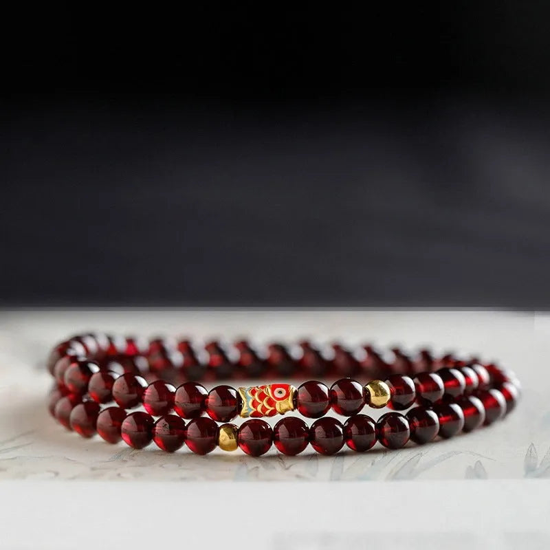 Retro wine red glass bead bracelet for women in New Chinese style with manual craftsmanship
