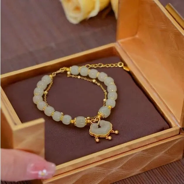 Green Xiangyun lock double-layer safety pendant bracelet with electroplated finish