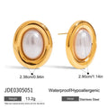 A pair of stainless steel vintage pearl stud earrings with a silver-tone electroplated finish.