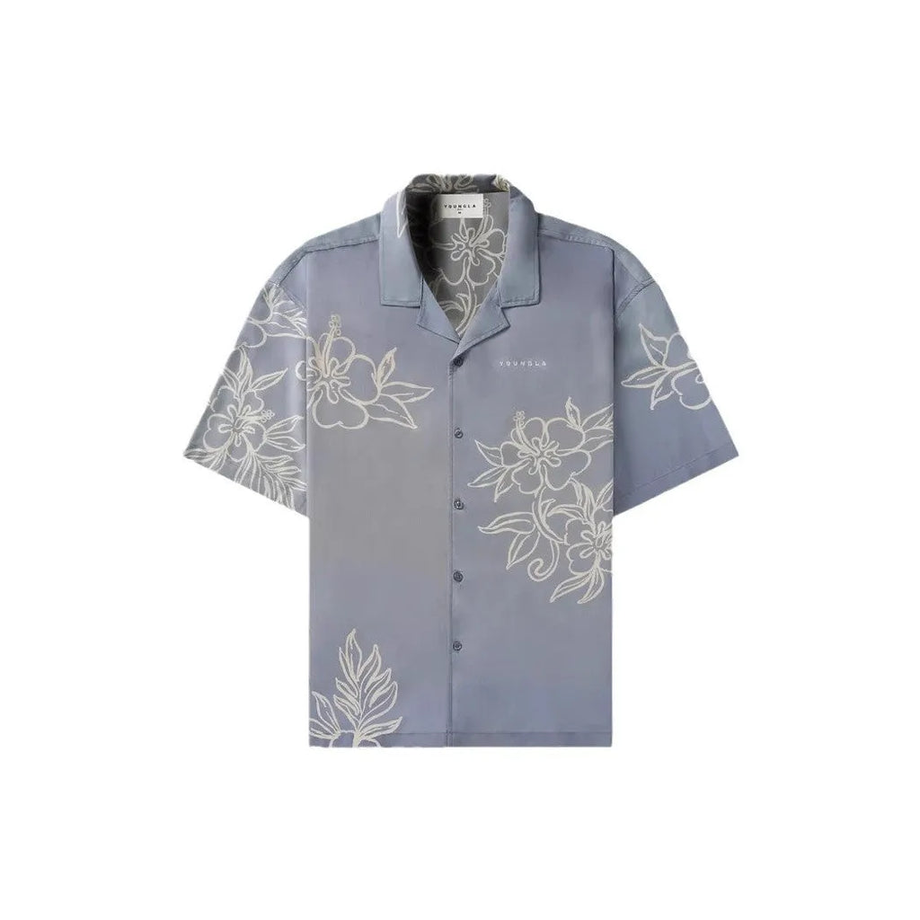 Men's loose fit short sleeve top with floral printed pattern in polyester fabric