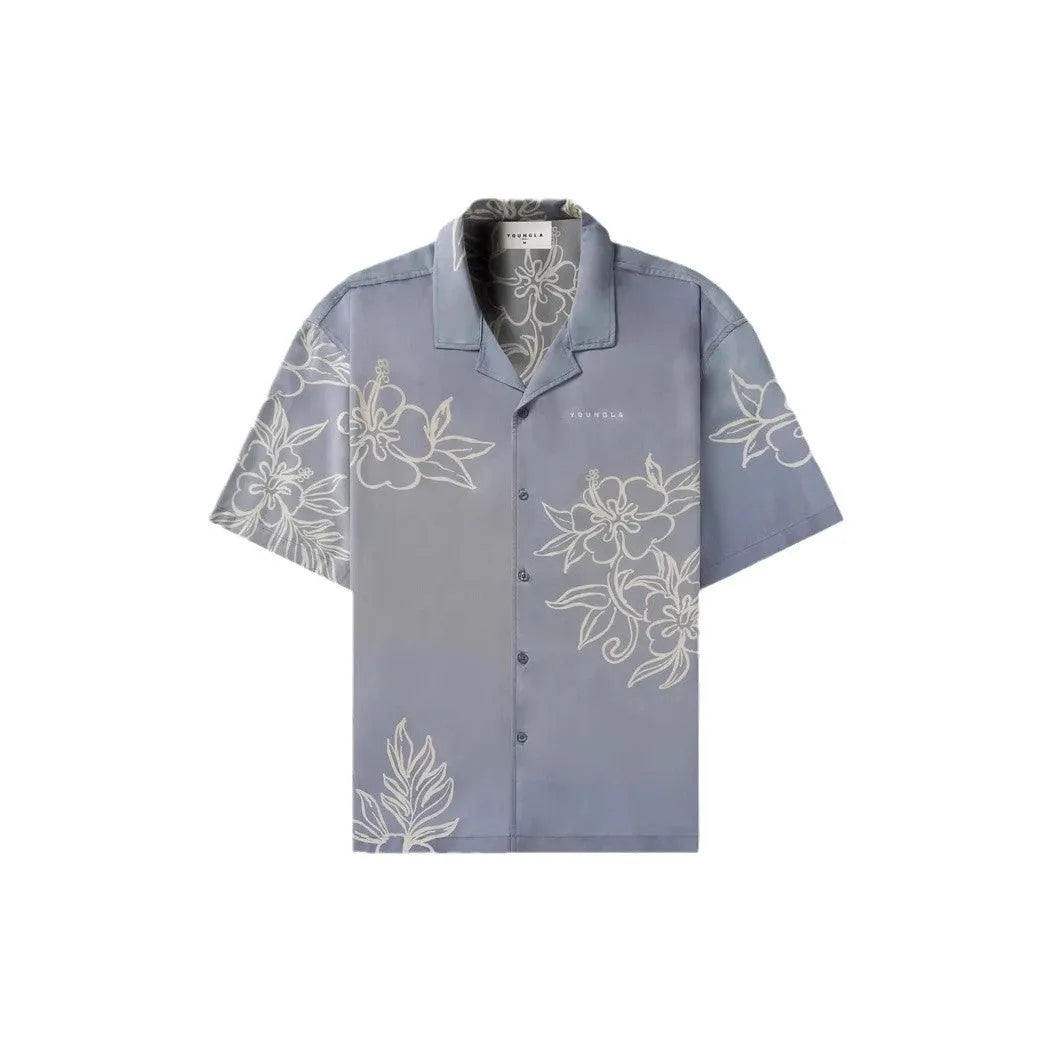 Men's loose fit short sleeve top with floral printed pattern in polyester fabric