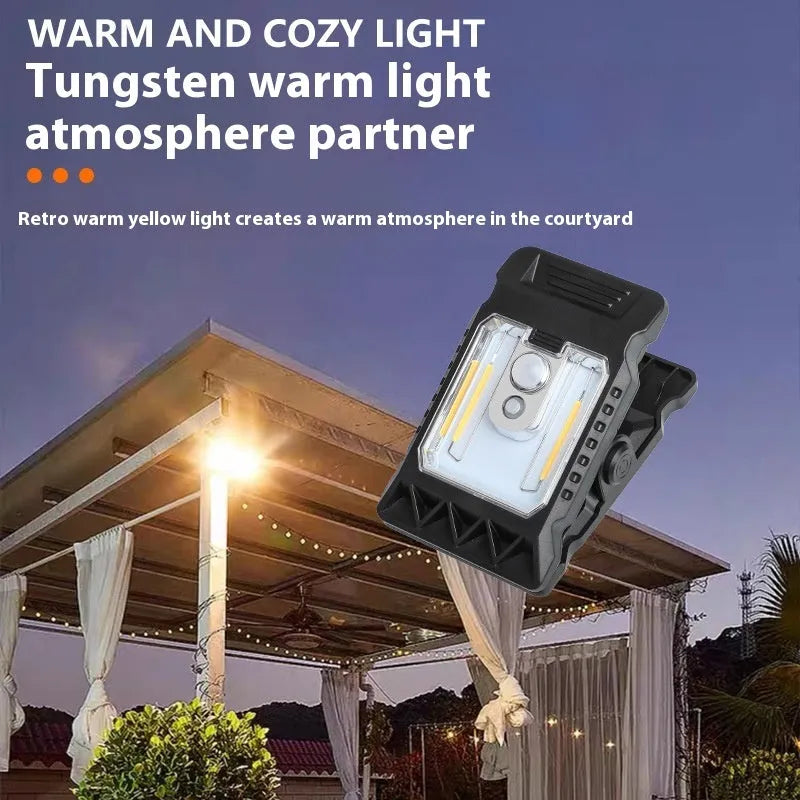Compact intelligent induction clip lamp with motion sensor and clip base.