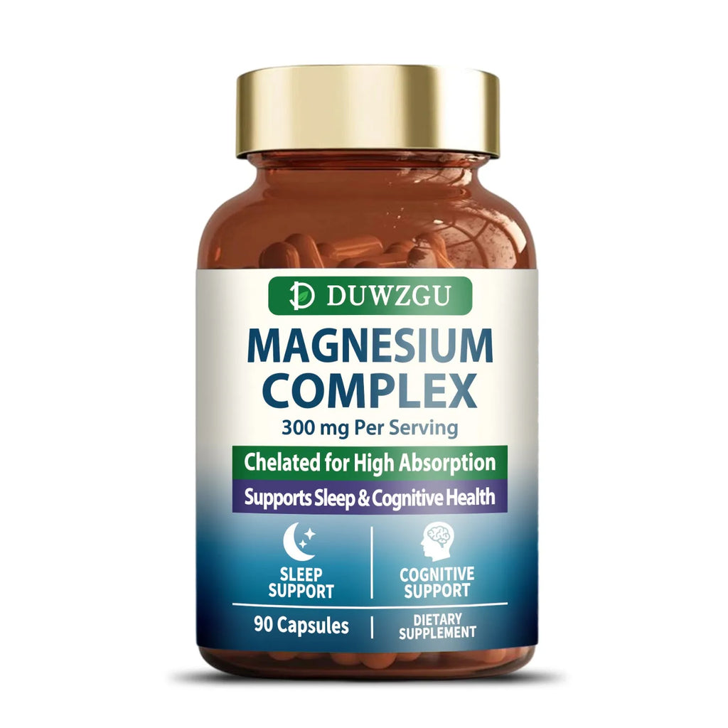 Bottle of Zinc Magnesium Complex Capsules 90 capsules on white background, supplement label visible