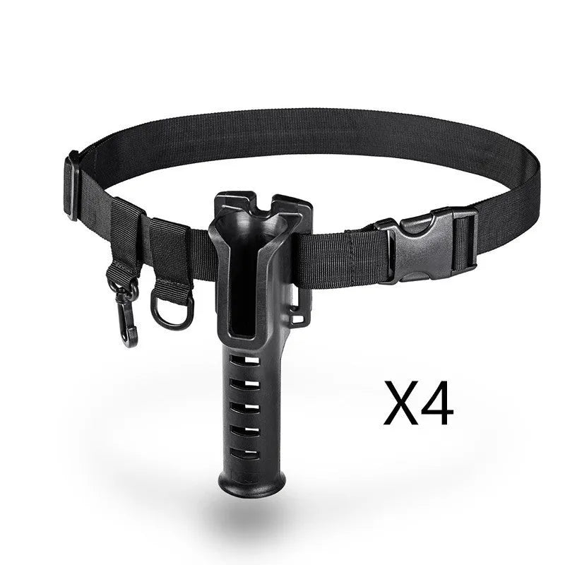 Fishing rod belt support bracket in black nylon, waist-mounted holder for rods with handle diameter under 3.5cm