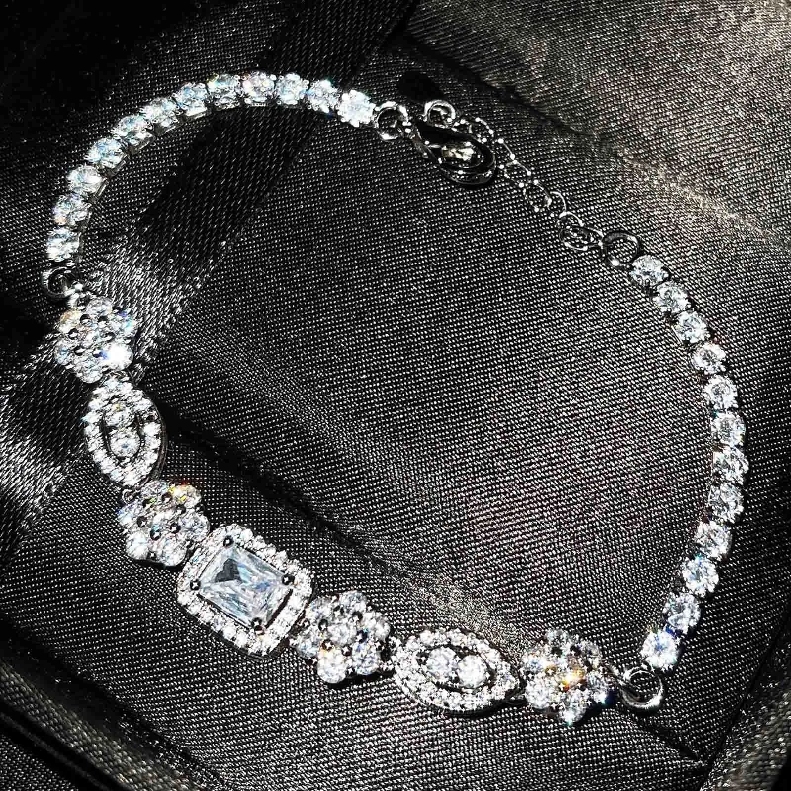 Women's silver-plated diamond bracelet with inlaid zircon, geometric shape, copper white gold plated, Type A 16+3cm
