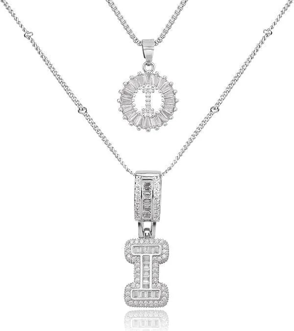 18K gold plated copper alphabet pendant necklace letter A with melon seeds chain on white background