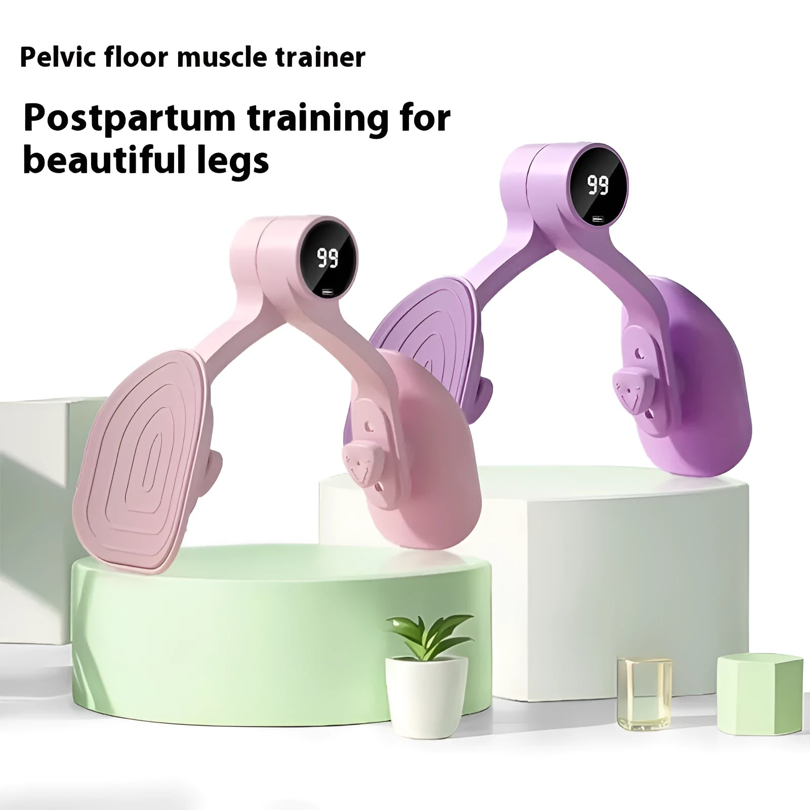 Pink pelvic floor muscle trainer with rubber coating and three resistance level settings
