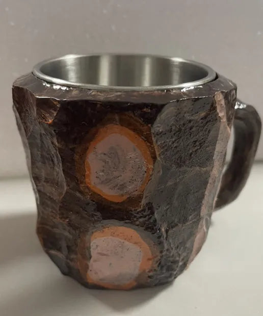 Purple resin mineral crystal coffee mug with handle showing 3D texture and 10cm height