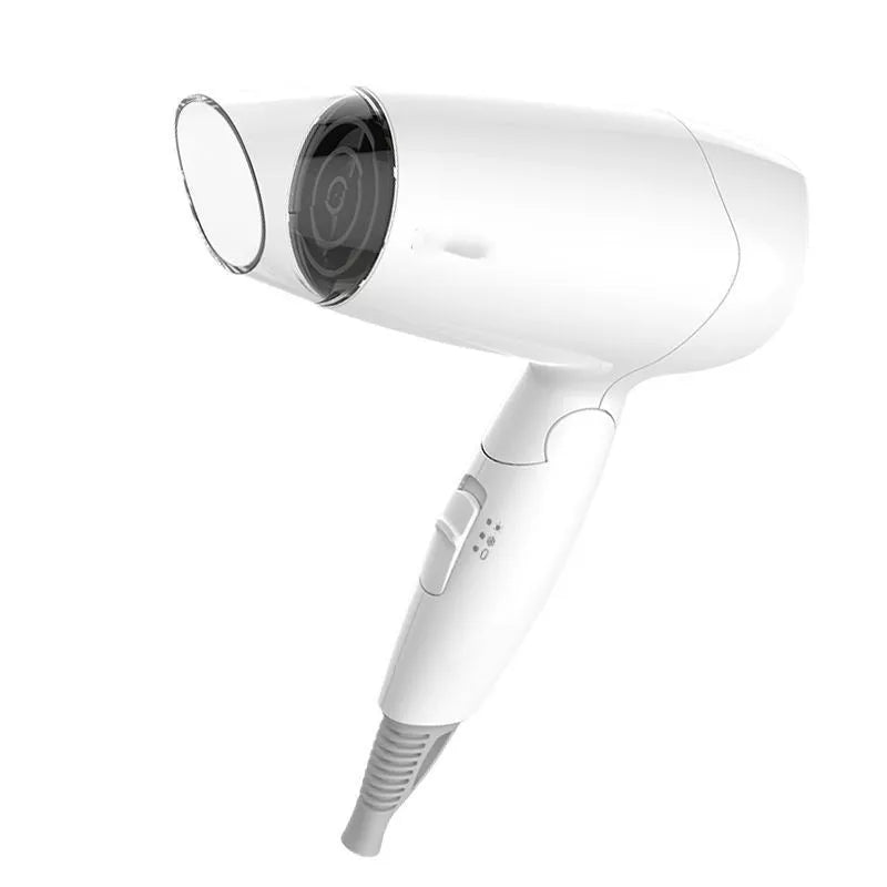 Moon White compact 1400W portable hair dryer with 150cm cord and air outlet on neutral background