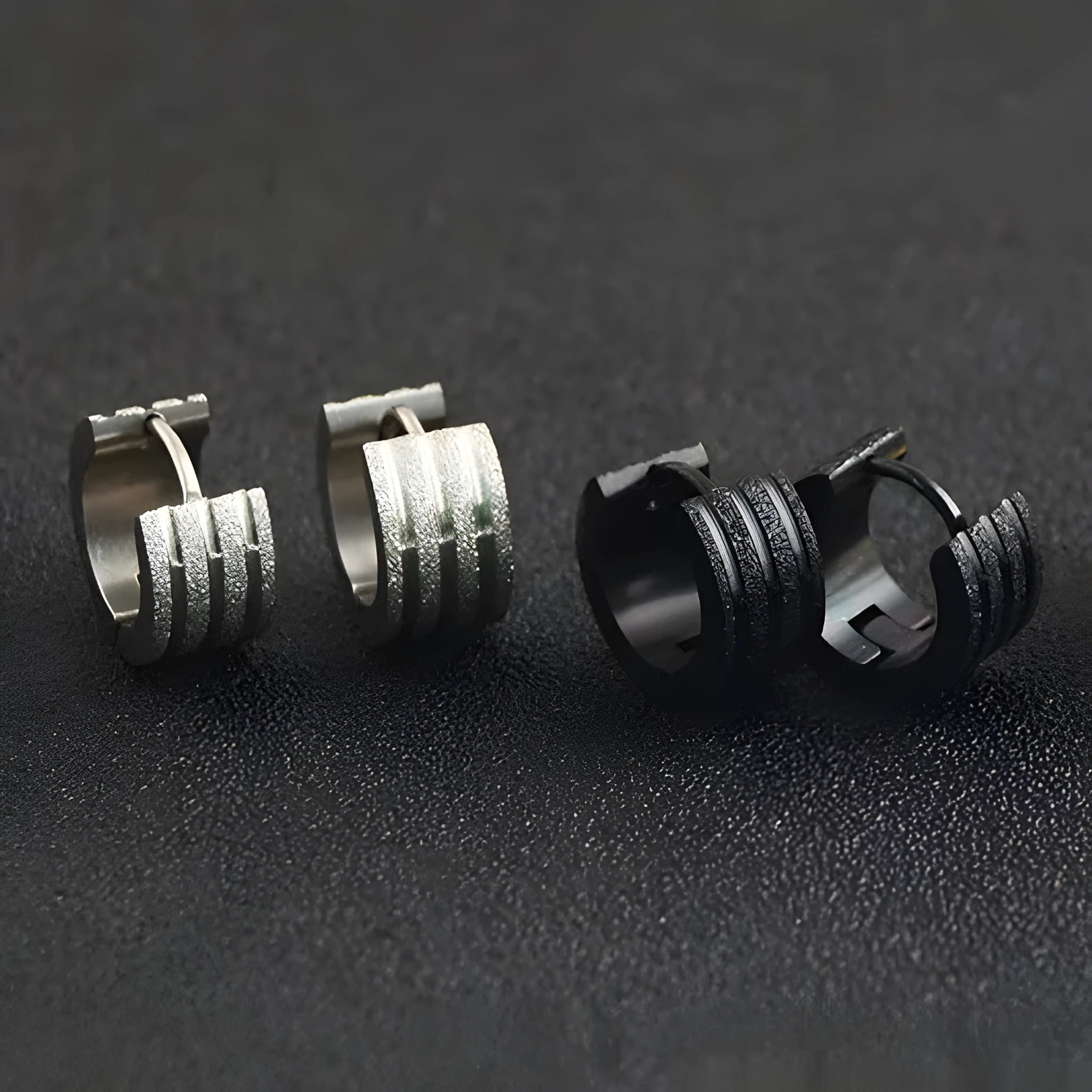 Ornament three-line frosted geometry earrings in electroplated titanium steel.