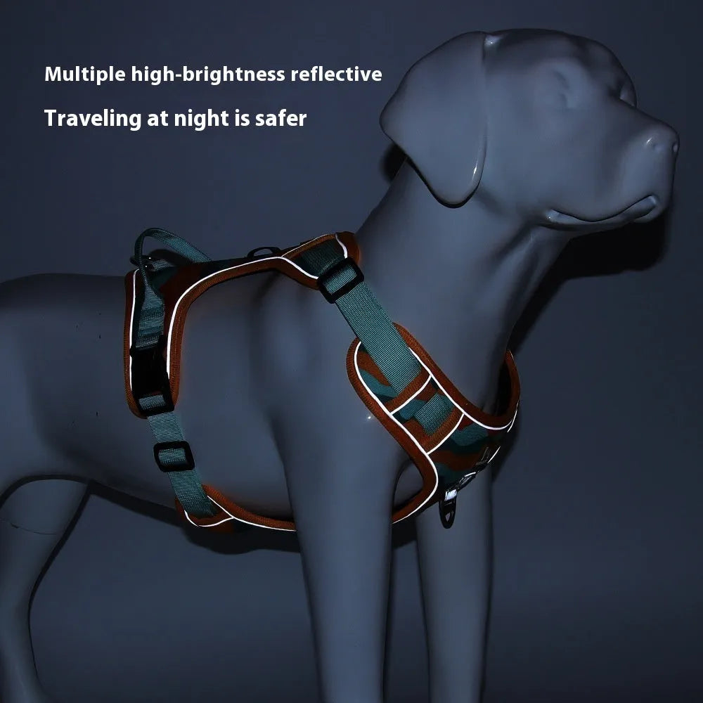Reflective dog harness with chest and back design in Oxford cloth material for urban commuting safety