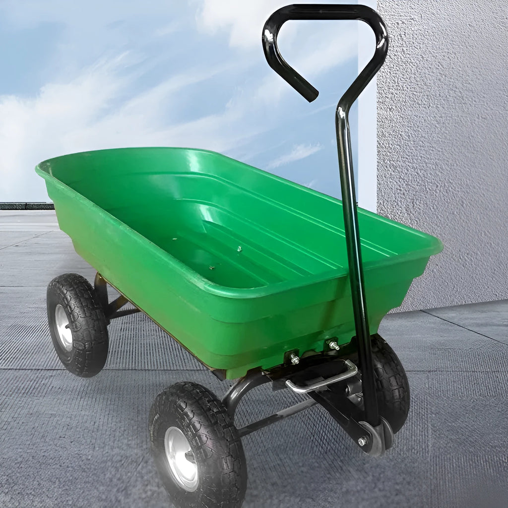 Green four-wheel dump truck model TC2145 with steel PP construction for agricultural hauling