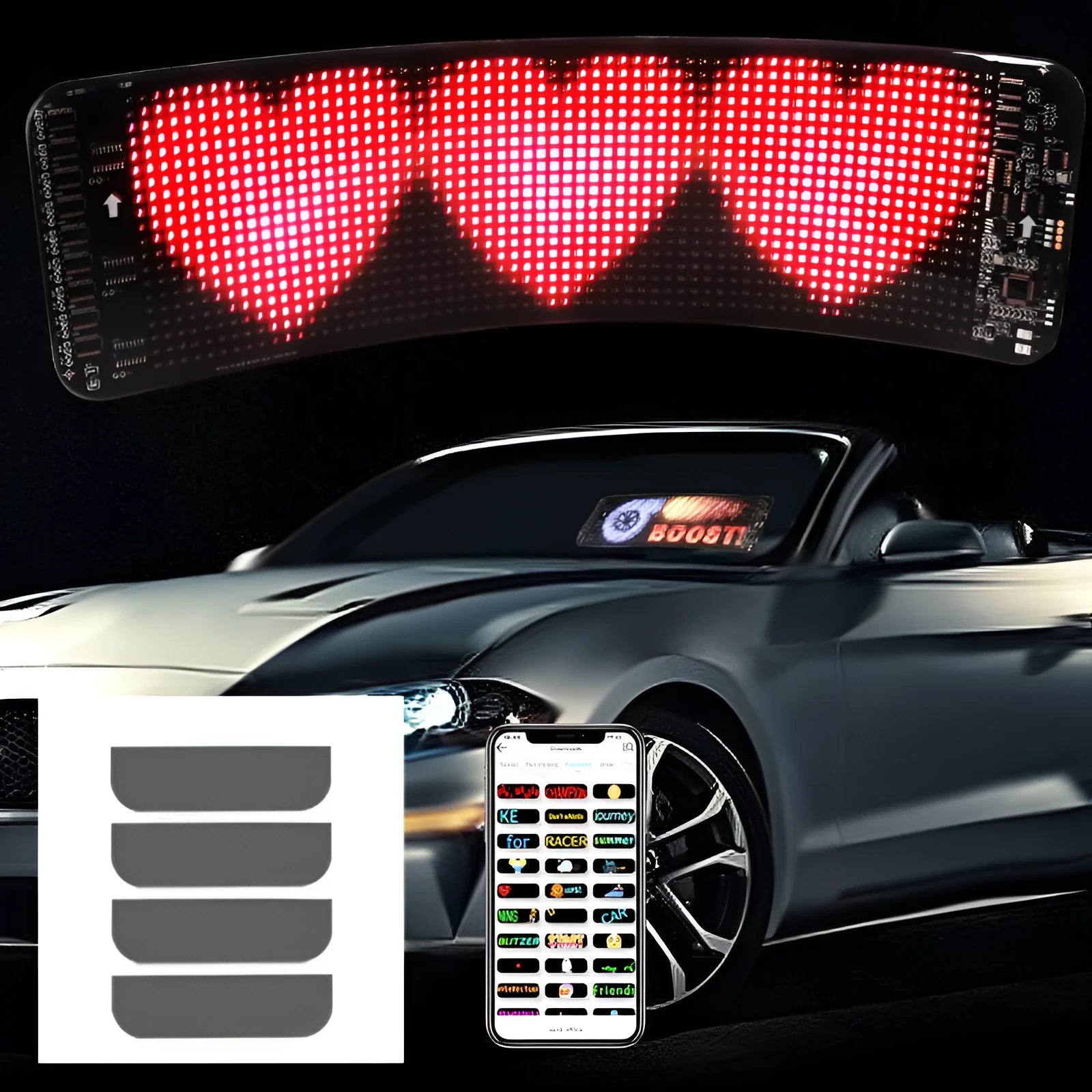 Flexible LED screen for car rear windshield with Bluetooth control and USB power