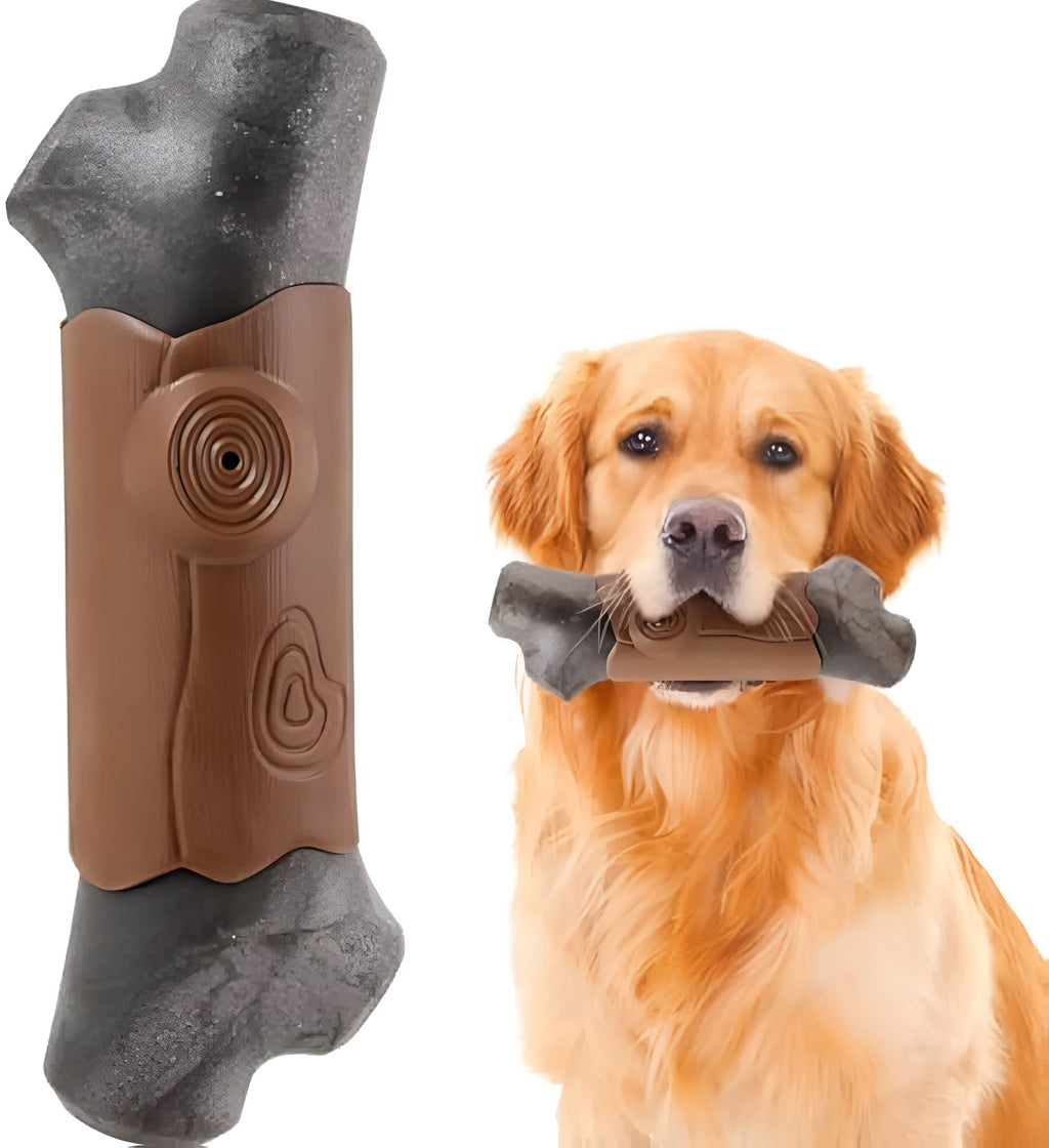 Large branch-shaped dog chew toy for aggressive chewers with bacon flavour