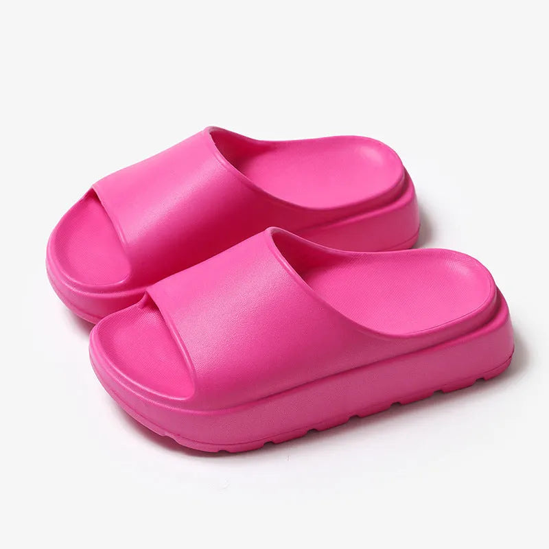 Women's thick-soled EVA slippers with fish mouth design in beige, black, khaki or rose red colours