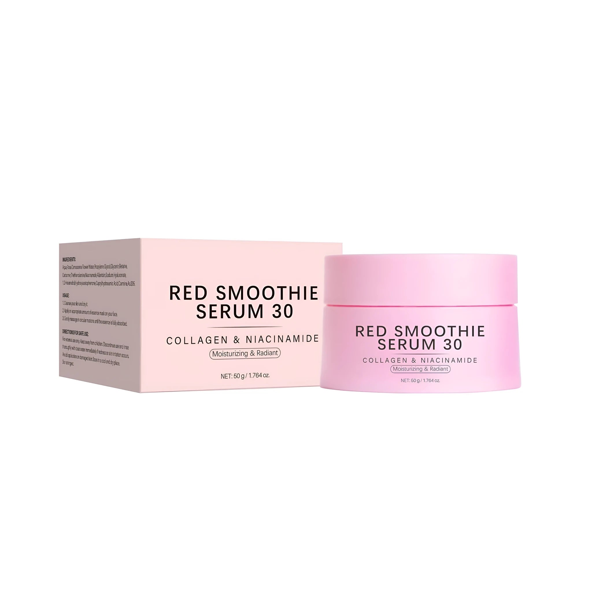 Red smoothie face mask with neutral packaging showing 50g content and FP-E009 specification