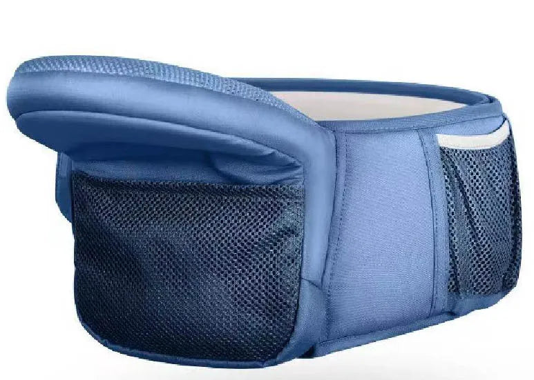 Multi-functional baby waist stool in Advanced Grey, cotton fabric, folded on waist band, for ages 0-36 months