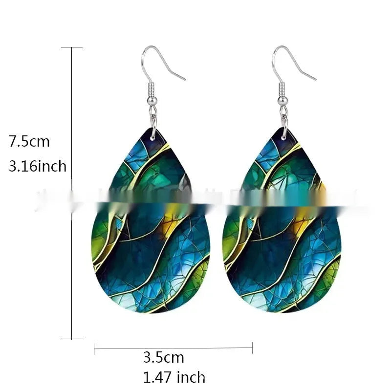 Acrylic flat branch knot earrings with printed pattern detail in drop shape
