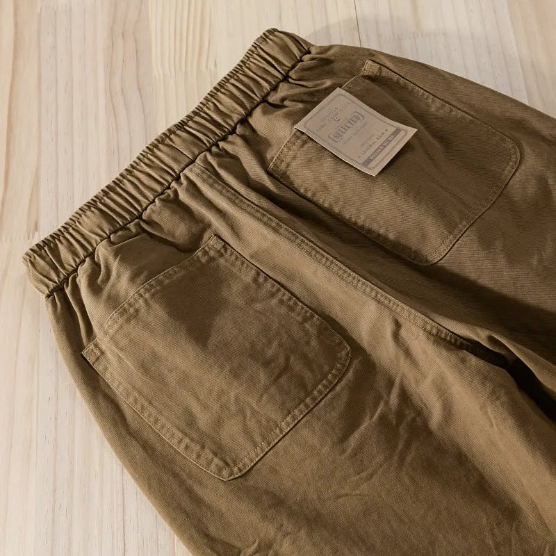 Men's army green cotton drawstring overalls with ankle band design