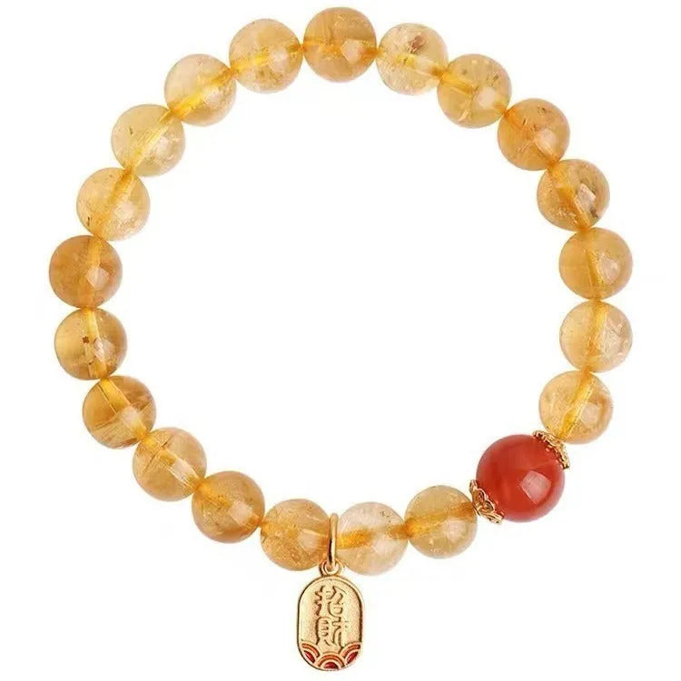 Natural red agate bead bracelet with a gold-plated clasp, showing 6mm, 8mm, and 10mm size options.