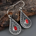 Silver retro-style water drop earrings with European and American national design in zinc alloy with gemstone accents