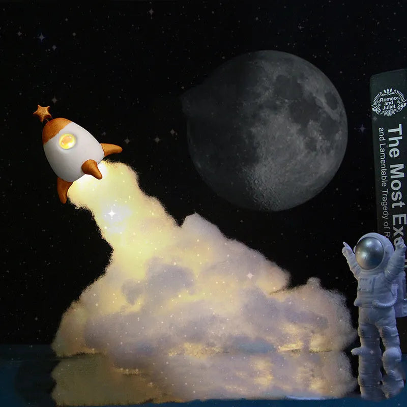 DIY astronaut rocket LED night light kit with 24cm straw structure on 19cm circular base