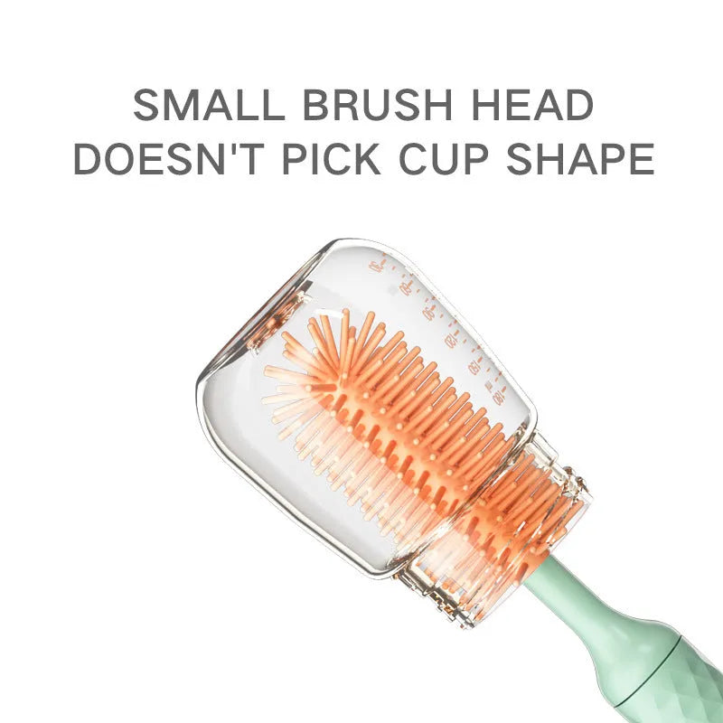 Electric bottle brush with rotating silicone head and lithium battery for cleaning baby bottles