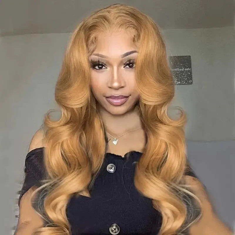 Light brown big wave synthetic wig with side bangs in European fashion style