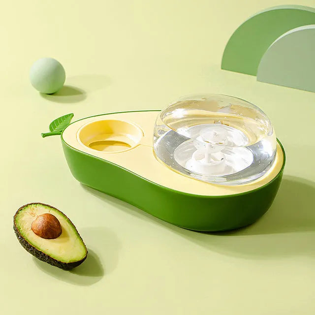 Avocado shaped automatic cat water dispenser and food feeder with slow bowl option