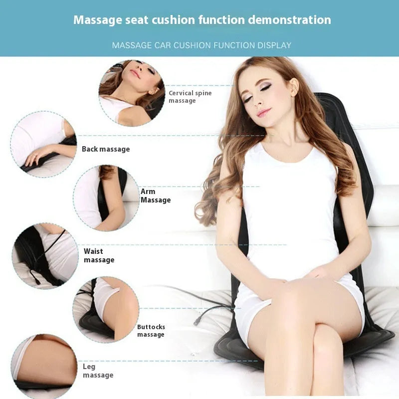 Black heating massage mat seat cushion with infrared physiotherapy function and speed control