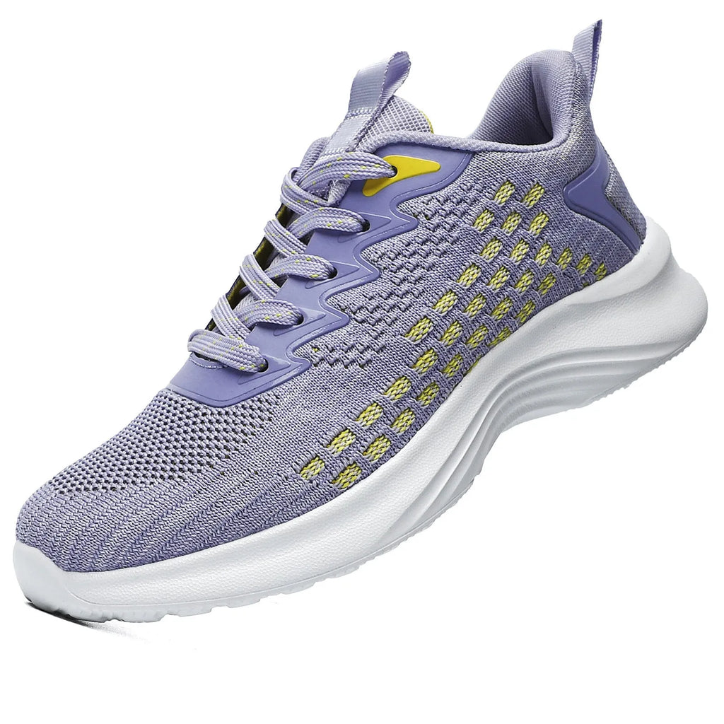 Women's lavender purple running shoes with mesh upper and EVA sole for sports.