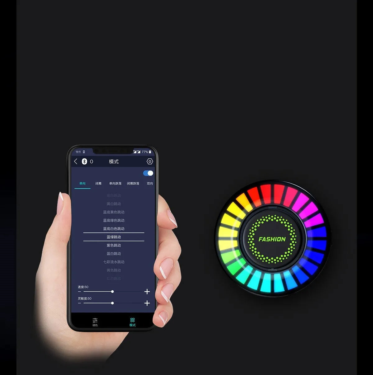 3D RGB car atmosphere light with voice control and aromatherapy diffuser mounted in car vent