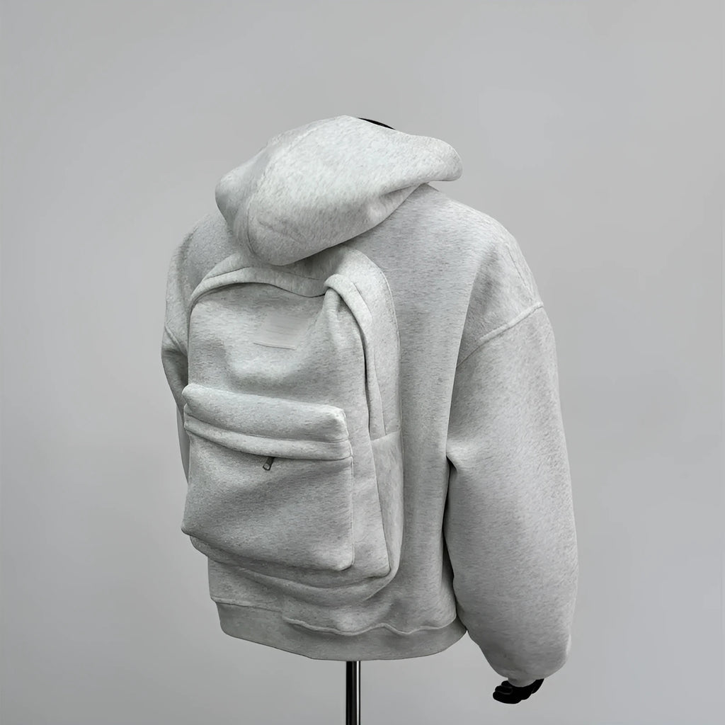 Men's schoolbag design hoodie jacket in light grey or black colours with Asian sizing options
